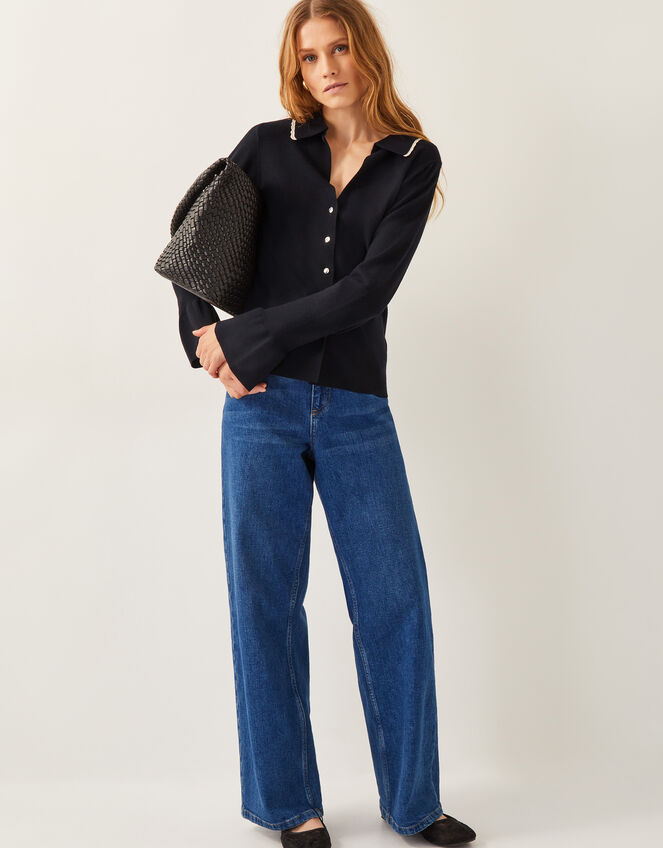 Bray Flute Sleeve Cardigan, Black (BLACK), large