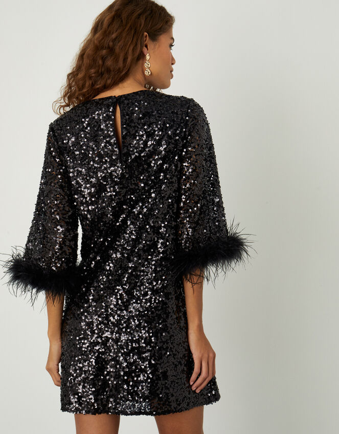 Fie Feather Sequin Tunic Dress, Black (BLACK), large