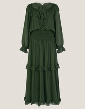 Suki Long Sleeve Ruffle Maxi Dress, Green (KHAKI), large