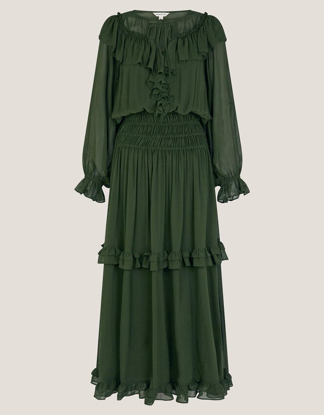 Suki Long Sleeve Ruffle Maxi Dress, Green (KHAKI), large
