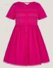Embroidered Short Sleeve Dress, Pink (PINK), large