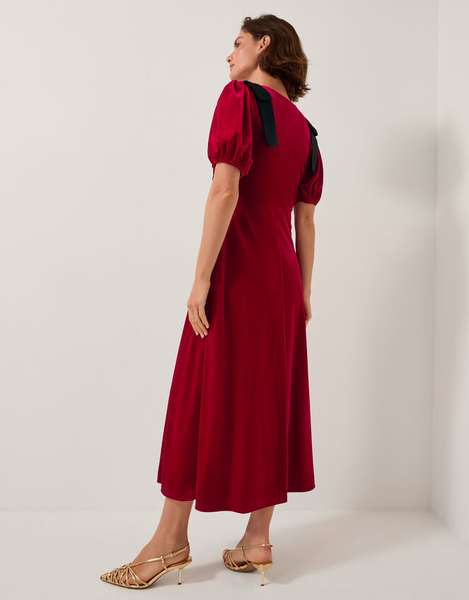 Betty Bow Velvet Midi Dress, Red (RED), large