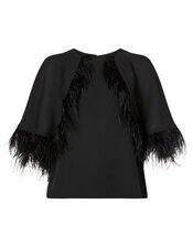 Fiammetta Feather Cape Top, Black (BLACK), large