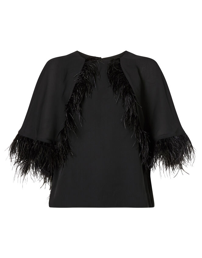 Fiammetta Feather Cape Top, Black (BLACK), large