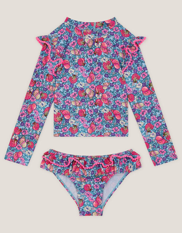 Floral Shell UPF50+ Rash Vest Swim Set, Blue (BLUE), large