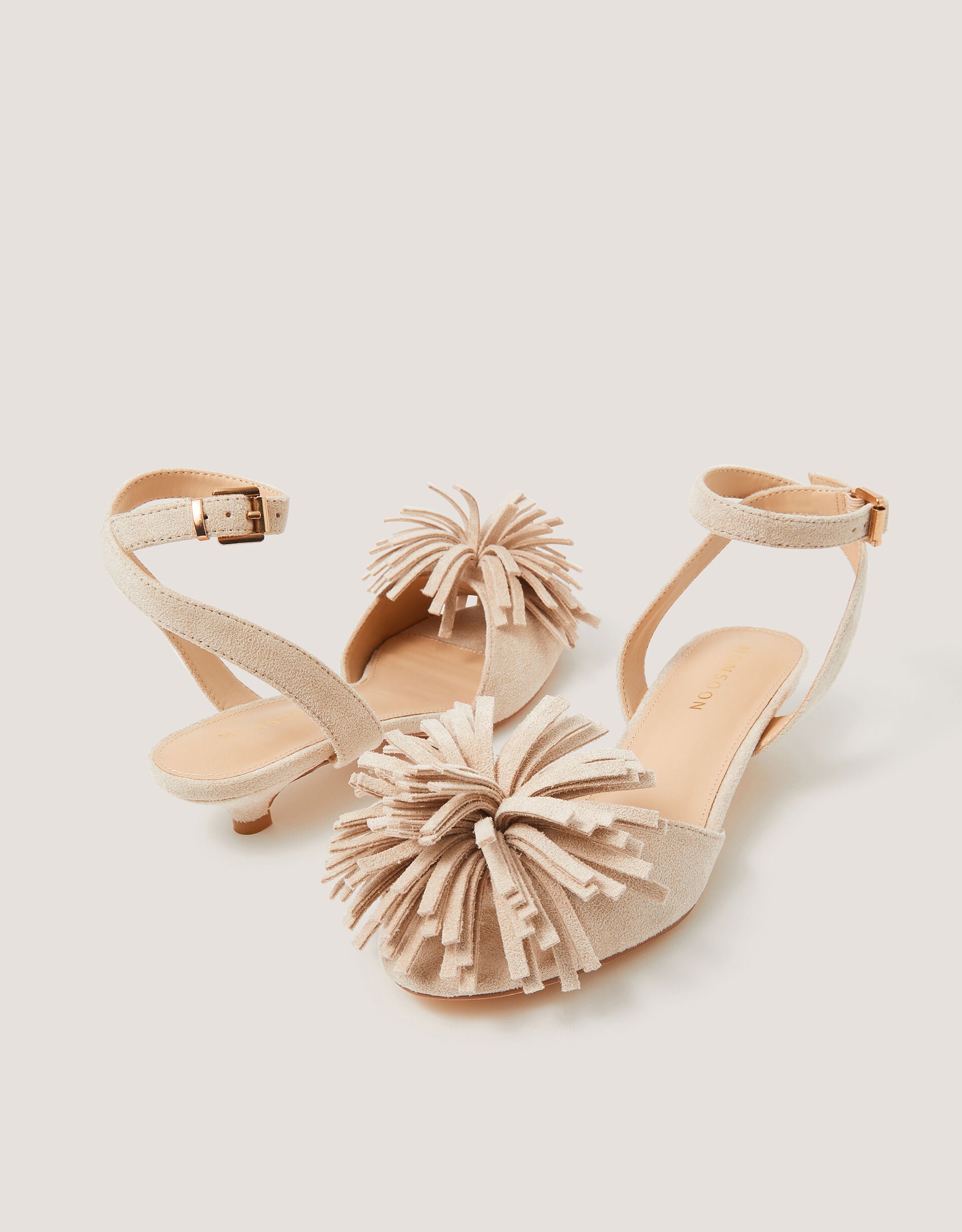 Poppy Fringe Kitten Heels Ivory