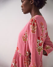 East Macy Floral Tiered Midi Dress, Pink (PINK), large