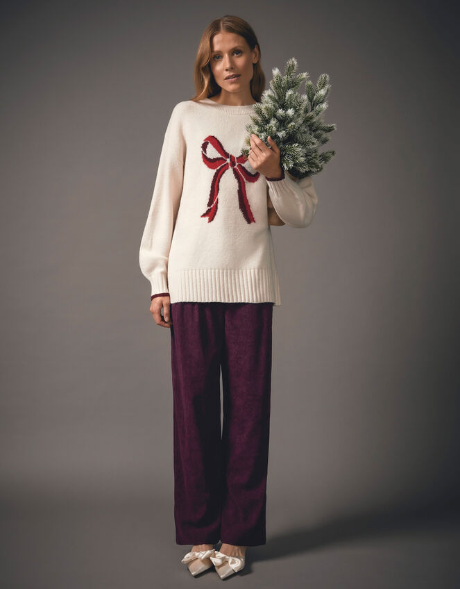 Samira Corduroy Wide Leg Trousers, Red (BURGUNDY), large