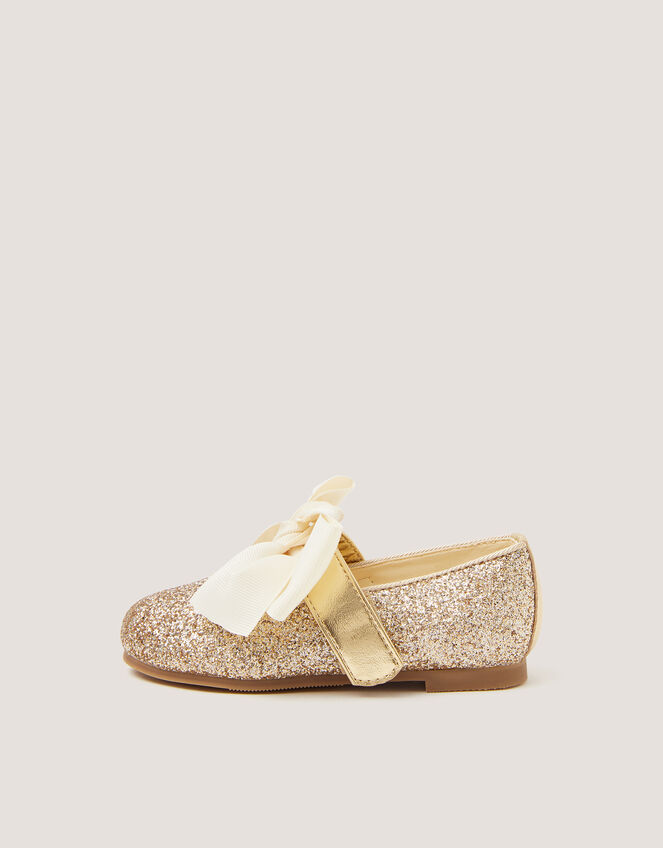 Glitter Bow Mary Jane Ballet Flats, Gold (PALE GOLD), large