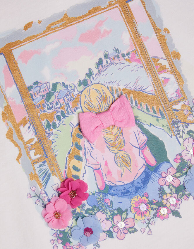Bow & Flower Scene T-Shirt , White (WHITE), large