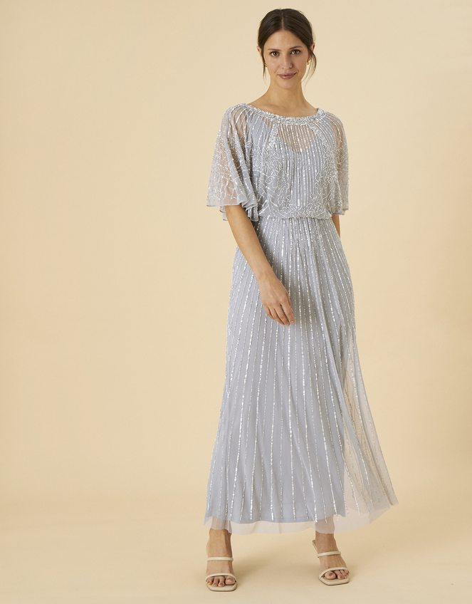 Margo Embellished Shorter Length Dress in Recycled Polyester Silver