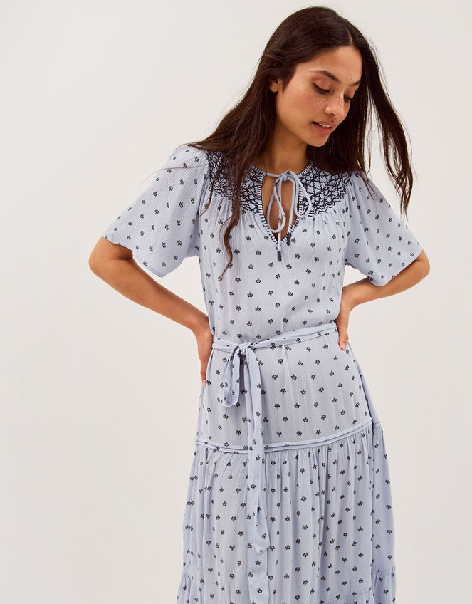 Mia Embroidered Print Midi Dress, Blue (BLUE), large