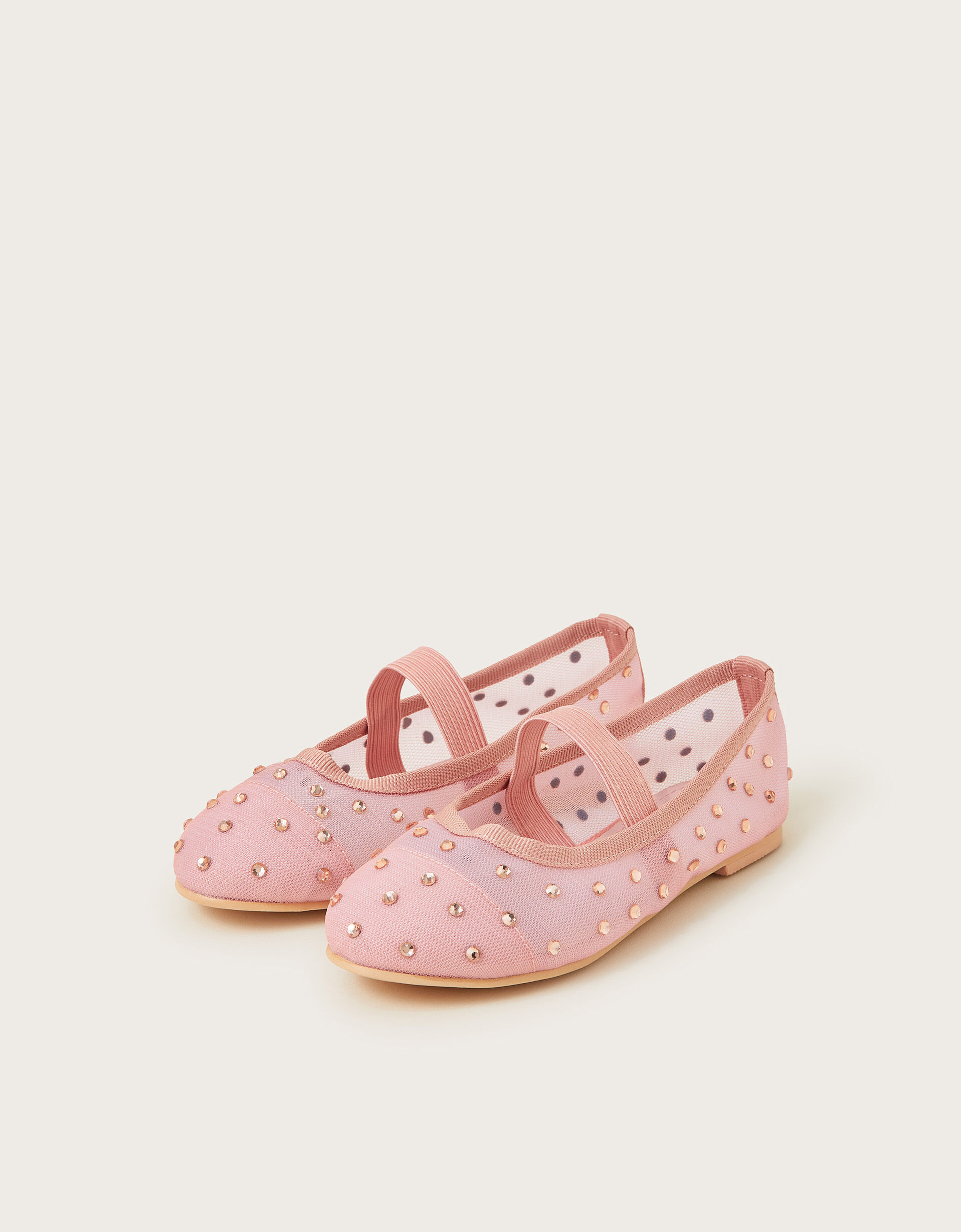 Diamante Mesh Ballerina Flats Pink Girls Flat Shoes Monsoon UK