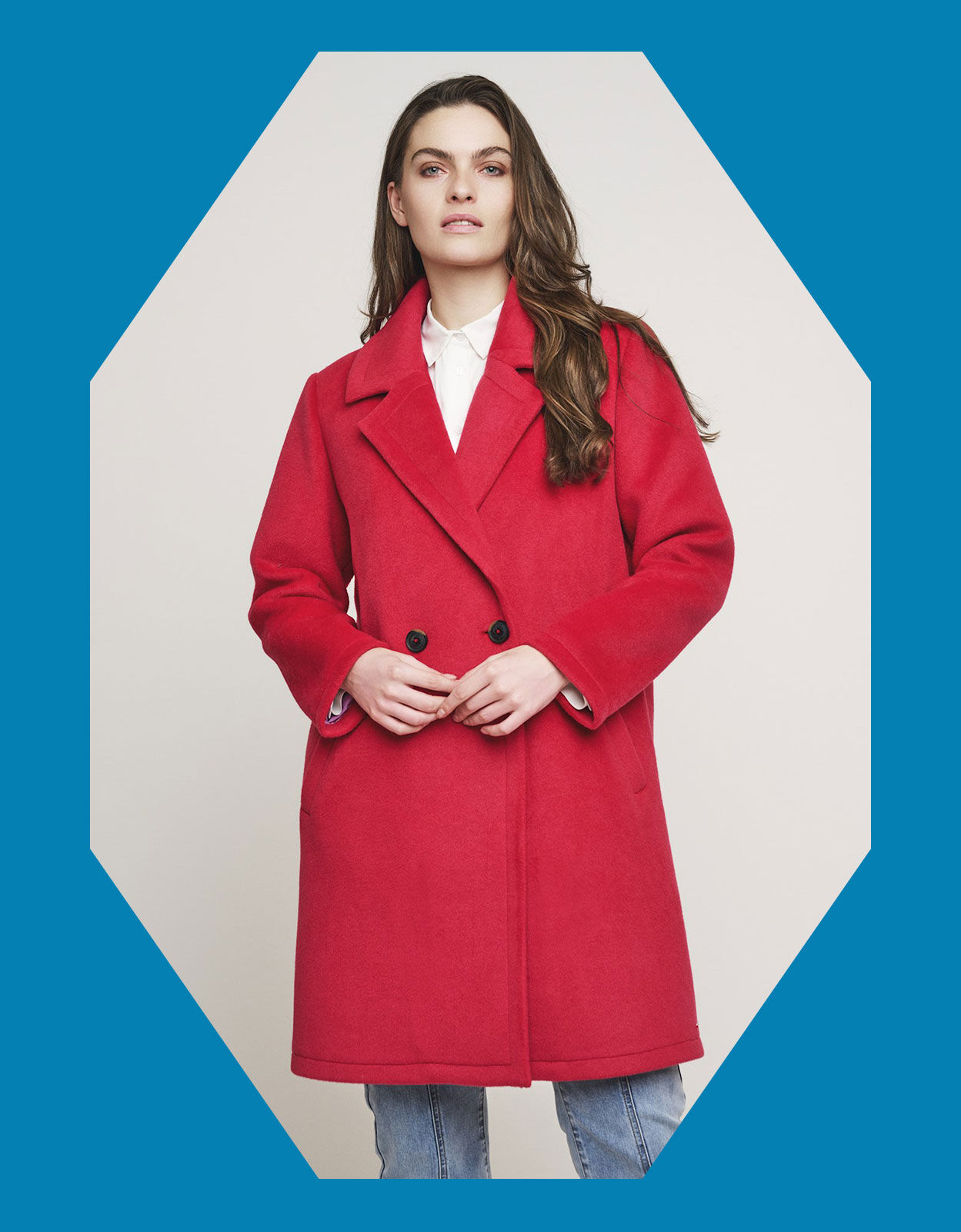 Women's red double breasted coat on sale