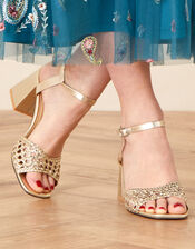 Wendy Woven Metallic Block Heels, Gold (GOLD), large