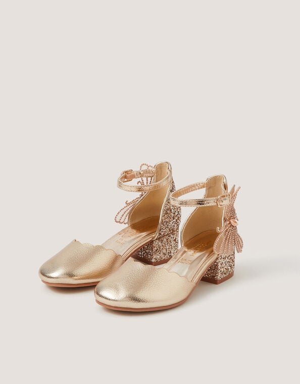 Closed-Toe Butterfly Scallop Heels, Gold (GOLD), large