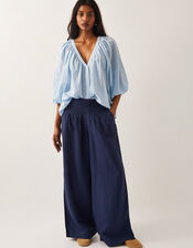 Margo Linen Blend Wide Leg Trousers, Blue (BLUE), large