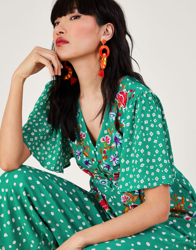 Rori Embroidered Jumpsuit in Sustainable Viscose, Green (GREEN), large