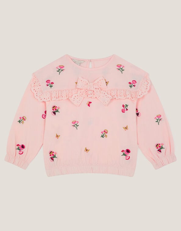 Floral Broderie Bow Sweatshirt, Pink (PINK), large