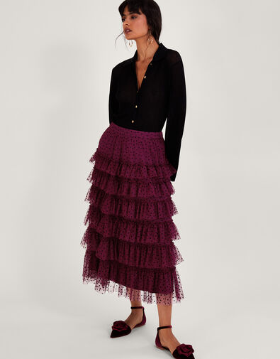Della Dotty Tiered Skirt, Red (BERRY), large