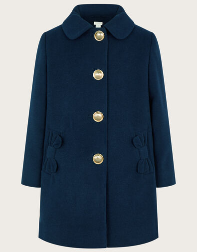 Bow Pocket Collared Swing Coat, Blue (NAVY), large