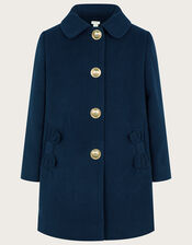 Bow Pocket Collared Swing Coat Blue