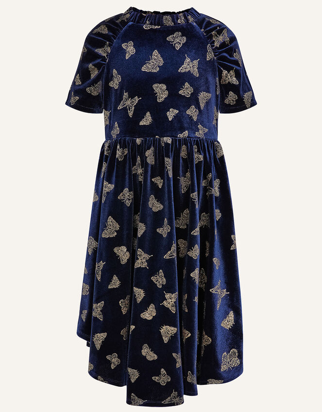 Glitter Butterfly Velvet Dress, Blue (NAVY), large