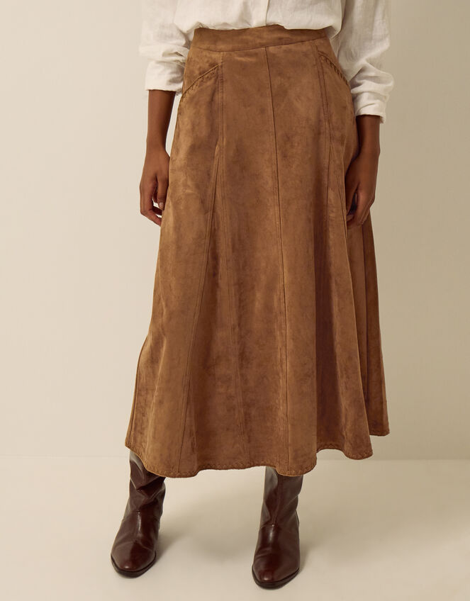 Josie Faux Suede Midi Skirt, Brown (BROWN), large