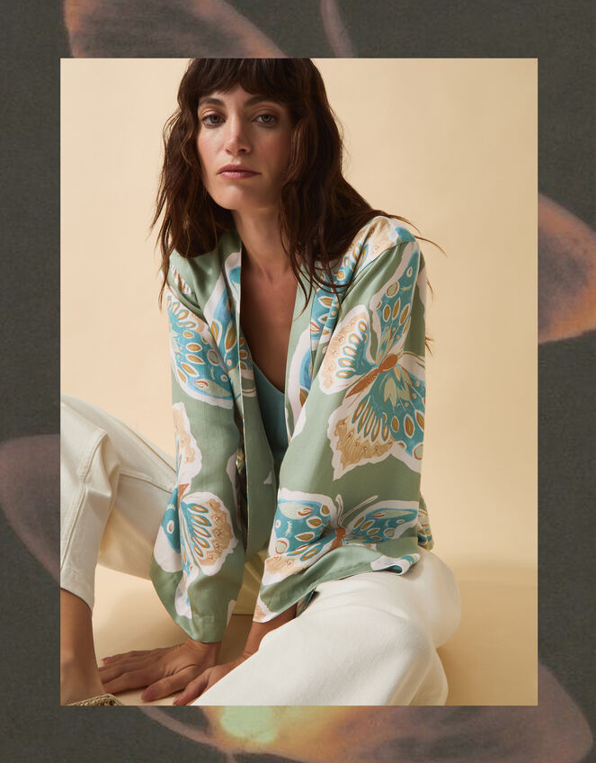Clemence Aurelie Butterfly Kimono Jacket Green