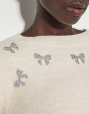Mal Glitter Bow Jumper, Ivory (IVORY), large