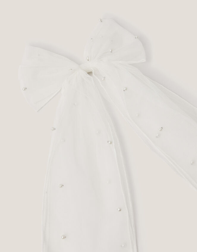 Pearl Bow Communion Hair Clip, , large
