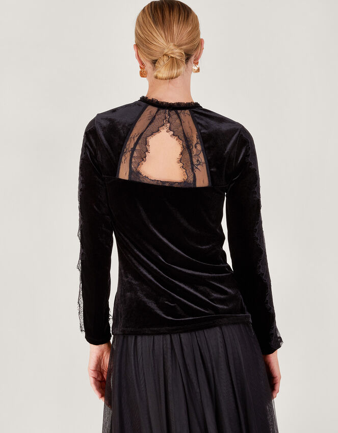 Vanya Lacy Velvet Long Sleeve Top, Black (BLACK), large