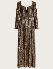 Georgina Sequin Maxi Dress with Recycled Polyester, Gold (GOLD), large