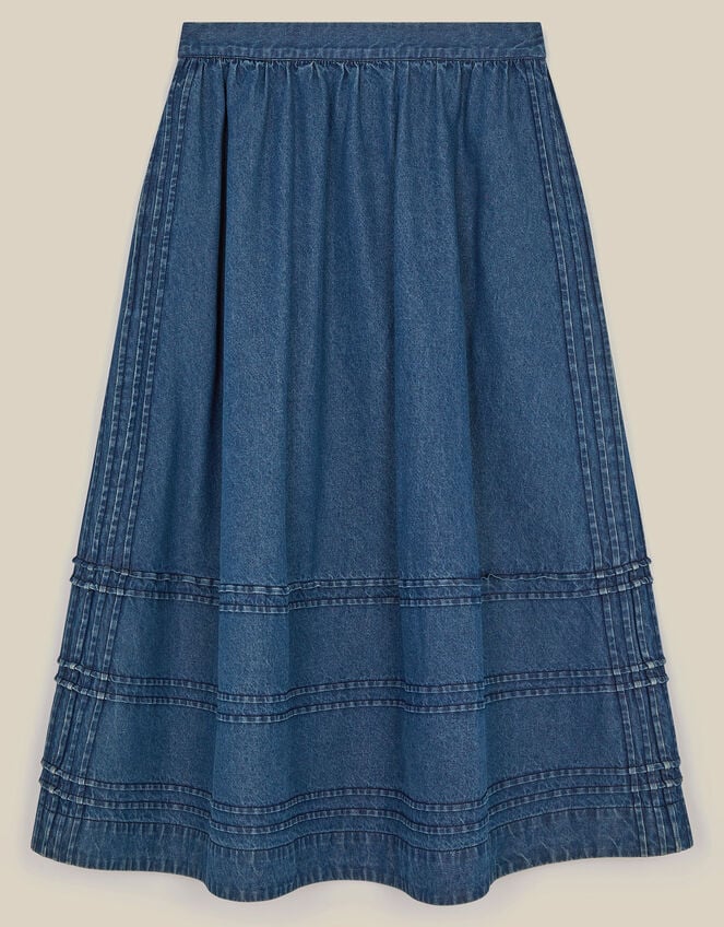 East Renata Denim Midi Skirt, Blue (DENIM), large