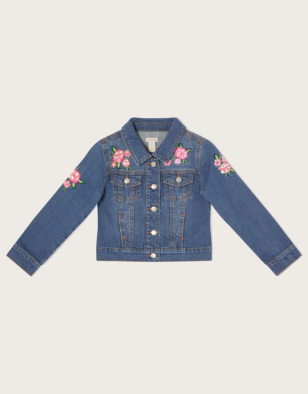 Flower Embroidered Denim Jacket Blue Girls' Coats & Jackets Monsoon UK.