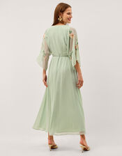 Clara Floral Embellished Midi Wrap Dress, Green (SAGE), large