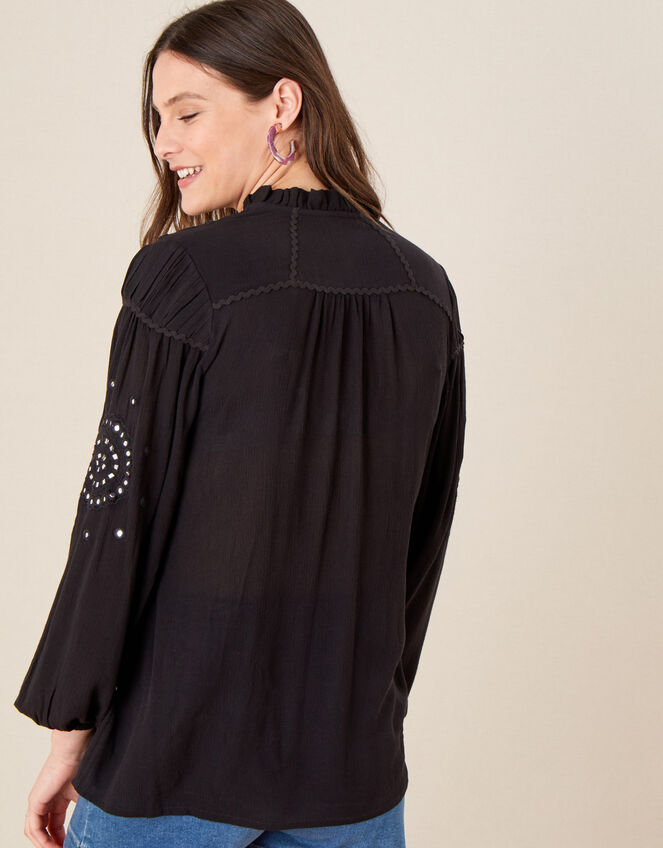 Mirrorwork Blouse in LENZING™ ECOVERO™, Black (BLACK), large