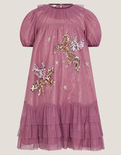 Christmas Unicorn Trapeze Dress, Pink (PINK), large