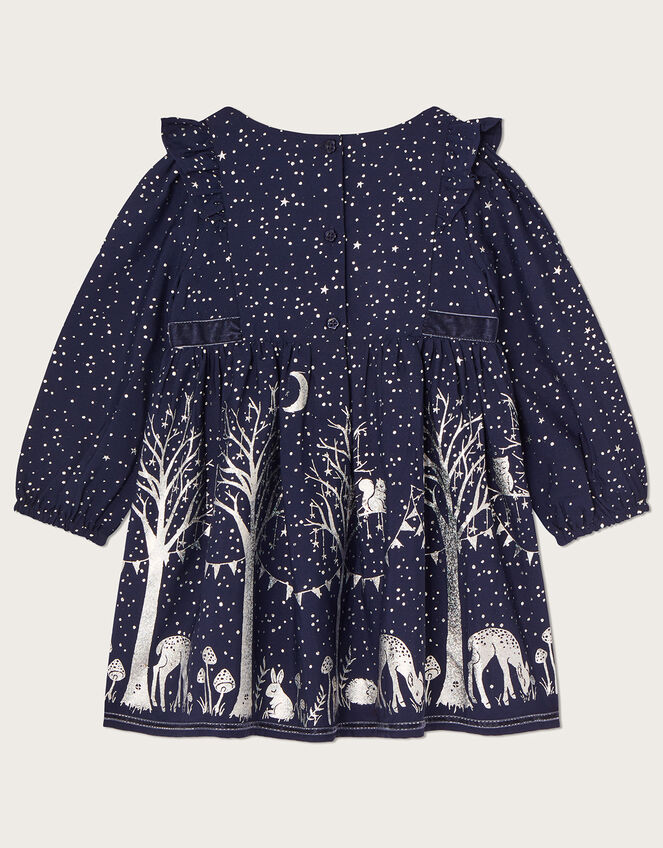 Baby Foil Print Nighttime Scene Dress, Blue (NAVY), large