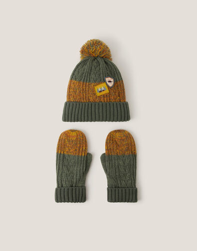 Adventure Bobble Hat & Mittens Set, Brown (BROWN), large