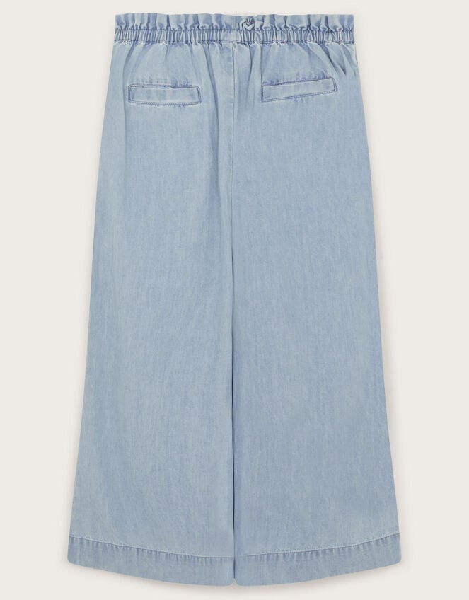 Wide Leg Chambray Trousers, Blue (BLUE), large