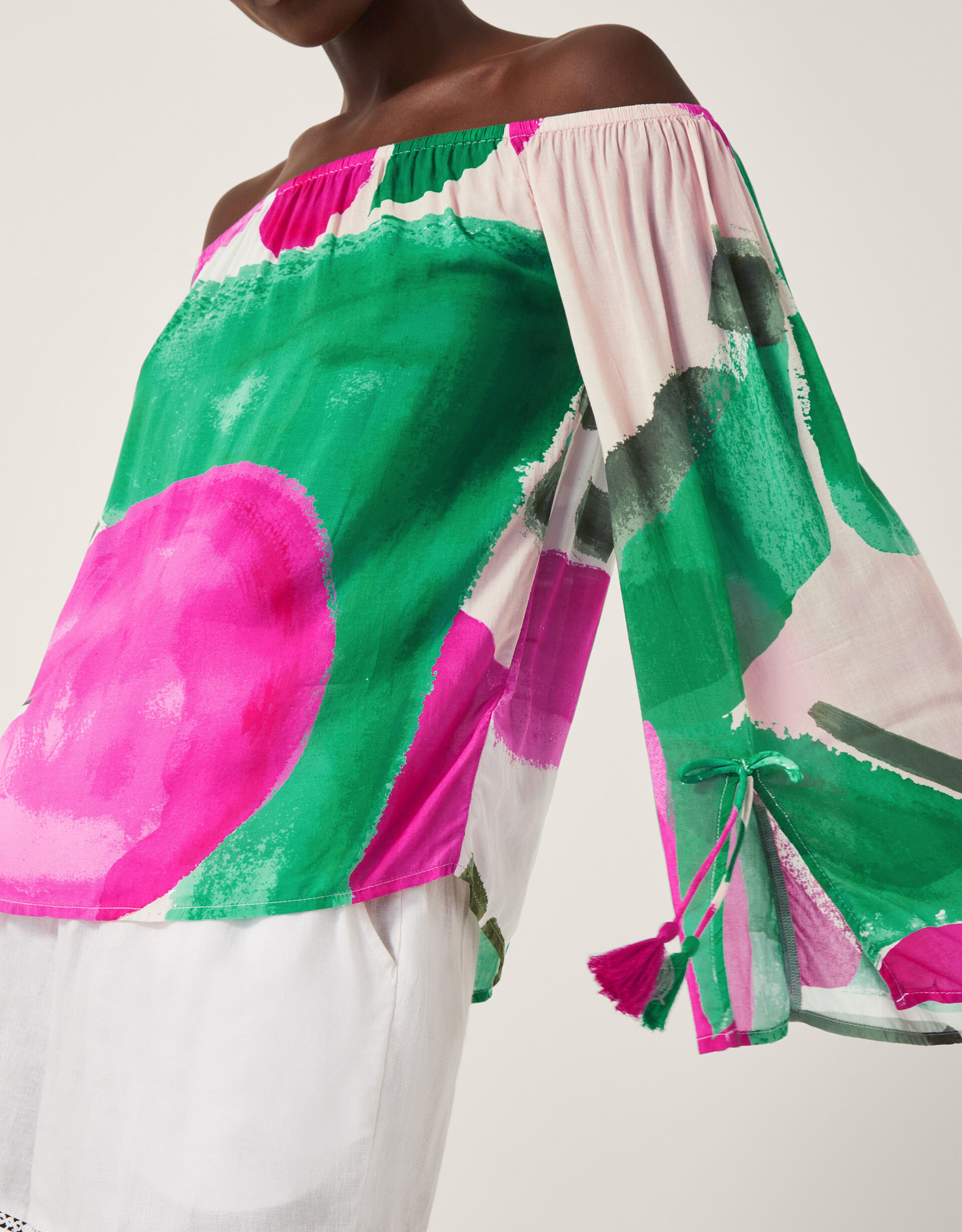 Miley Colour Block Bardot Top Green