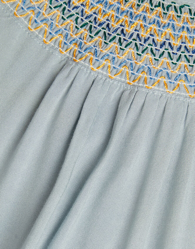 Embroidered Shirred Dress, Blue (BLUE), large