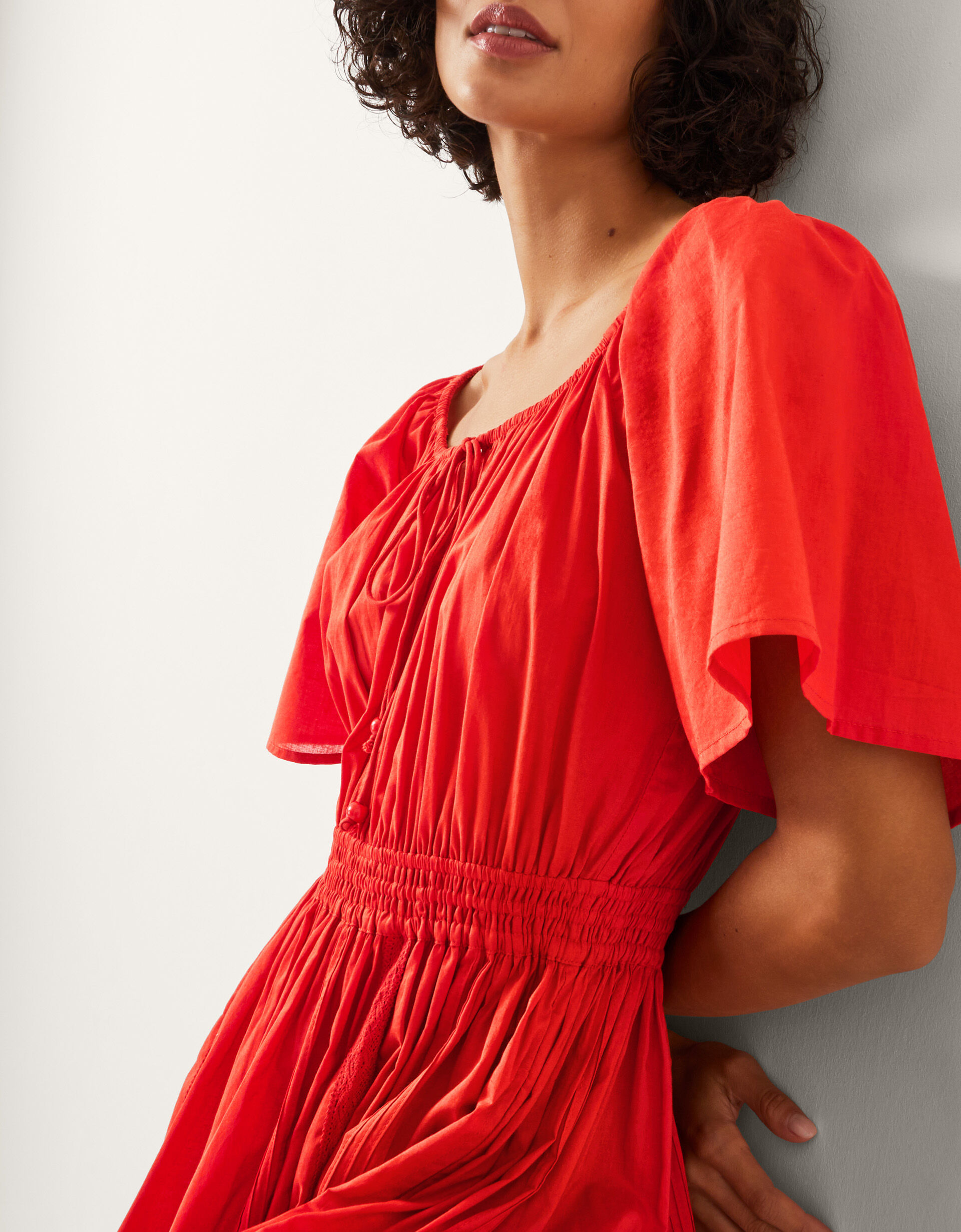 Lane Pintuck Lace Midi Dress Orange