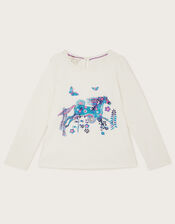 Horse Print Long Sleeve T-Shirt, Ivory (IVORY), large