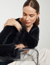 Fay Velvet Feather Sleeve Cowl Top, Black (BLACK), large