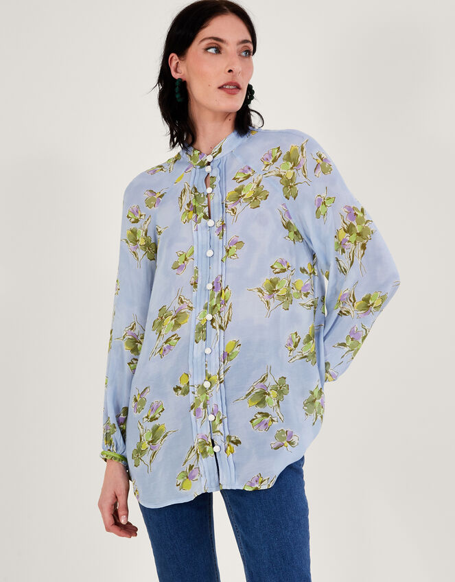 Talitha Print Blouse in Sustainable Viscose Blue