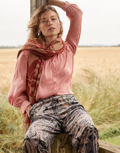 Fiona Frill Satin Jacquard Blouse, Pink (ROSE), large