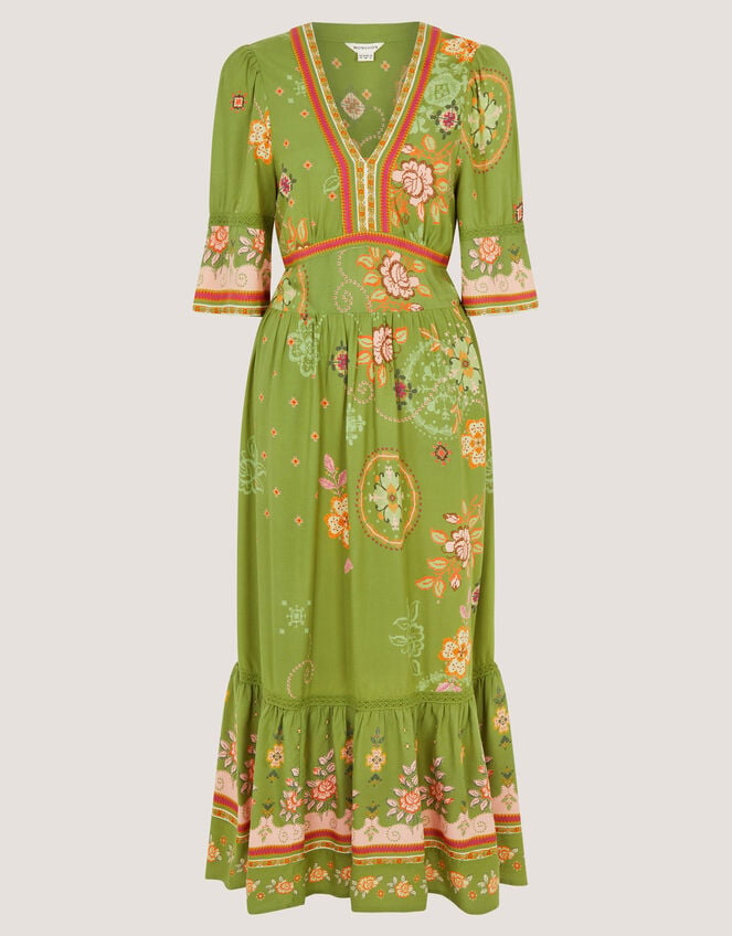 Eline Floral Print Maxi Dress, Green (GREEN), large