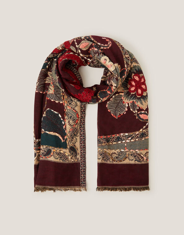 Evie Embroidered Paisley Scarf, , large